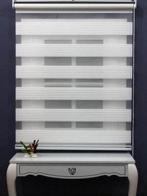 Bigpazar Düz Beyaz Geniş Pliseli Zebra Stor Perde Etek Dilimsiz Güneşlik (Alüminyumkasa)
