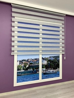 Bigpazar Kırçıllı Gri Etek Dilimsiz Zebra Perde