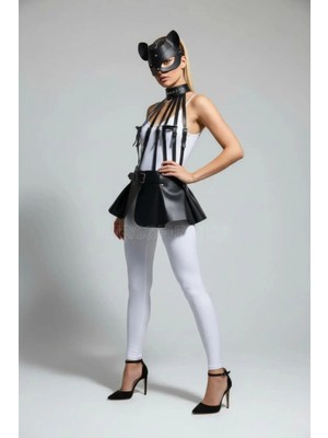 Pileli Store Siyah Etek Suni Deri Etek Peplum Kemer Detaylı Etek - 1313