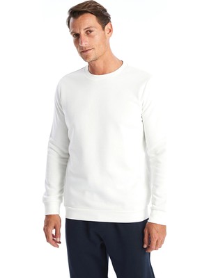 LC Waikiki Lcwaıkıkı Basic Beyaz Bisiklet Yaka Uzun Kollu Erkek Kalın Sweatshirt