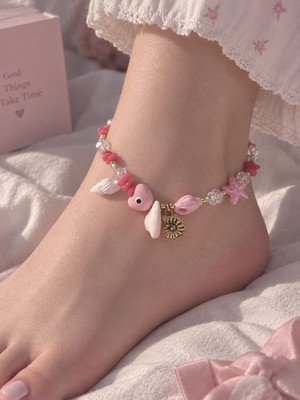 Moda Pembe Deniz Kabuğu Istiridye Kalpli Yaz Temalı Kadın Halhal