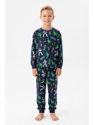 Pistyle Garson Erkek Çocuk Karakter Baskılı %100 Pamuk Reaktif Boyama Süprem Kumaş Uzun Kollu Pijama Takımı