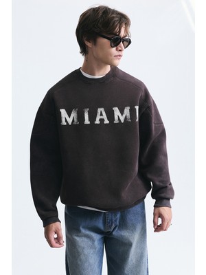 Vamos Miami Baskılı Bisiklet Yaka Sweatshirt