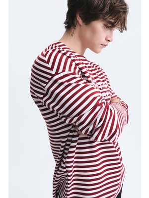 Vamos Oversize Çizgili Sweatshirt