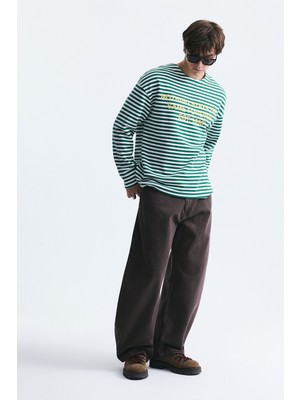 Vamos Oversize Çizgili Sweatshirt