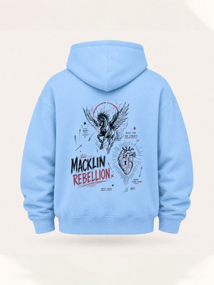 Macklin Unısex Kadın Erkek Oversize Rebellion Tasarım Baskılı Kapüşonlu Sweatshirt Hoodie
