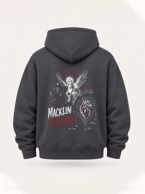 Macklin Unısex Kadın Erkek Oversize Rebellion Tasarım Baskılı Kapüşonlu Sweatshirt Hoodie
