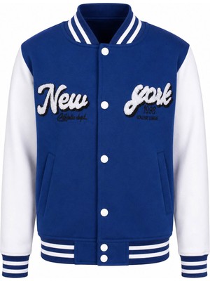 Trender Düğmeli New York Baskı 3 Ip Kolej Saks Erkek Çocuk Sweatshirt 8087