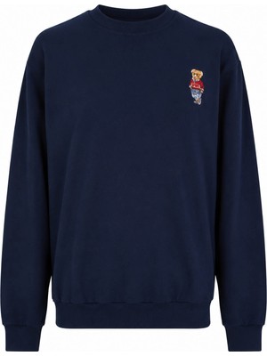 Trender Ayı Nakış O Yaka Indigo Erkek Sweatshirt 27KDT1000006