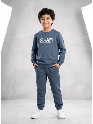 Deniva Kids Erkek Çocuk Mavi "stay" Baskılı Eşofman Takımı (Alt-Üst Set)