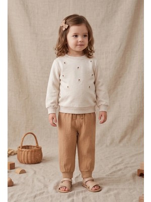 Deniva Kids Kiraz Nakışlı Sweatshirt Müslin Pantolonlu 2'li Alt Üst Takım