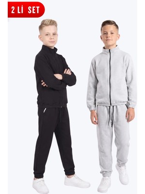 Fyk Kids Erkek Çocuk 2'li Dik Yaka Fermuarlı Beli Bağcıklı Lastik Paça Eşofman Takımı