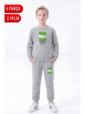 Fyk Kids 3 Iplik Baskılı Erkek Çocuk Çift Cepli Bisiklet Yaka Eşofman Takımı