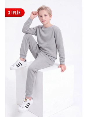 Fyk Kids 3 Iplik Düz Erkek Çocuk Çift Cepli Bisiklet Yaka Eşofman Takımı