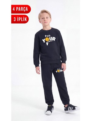 Fyk Kids 3 Iplik Baskılı Erkek Çocuk Çift Cepli Bisiklet Yaka Eşofman Takımı