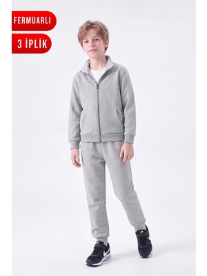 Fyk Kids Erkek Çocuk 3 Iplik Düz Basic Fermuarlı Dik Yaka Çift Cepli Eşofman Takımı