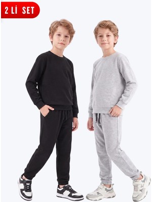 Fyk Kids 2'li Erkek Çocuk Düz Bisiklet Yaka Çift Cepli Eşofman Takımı