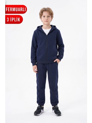 Fyk Kids 3 Iplik Düz Fermuarlı Erkek Çocuk Eşofman Takımı