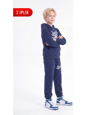 Fyk Kids 3 Iplik Baskılı Kışlık Kanguru Cepli Kapüşonlu Erkek Çocuk Eşofman Takımı
