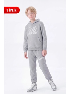 Fyk Kids 3 Iplik Baskılı Kışlık Kanguru Cepli Kapüşonlu Erkek Çocuk Eşofman Takımı