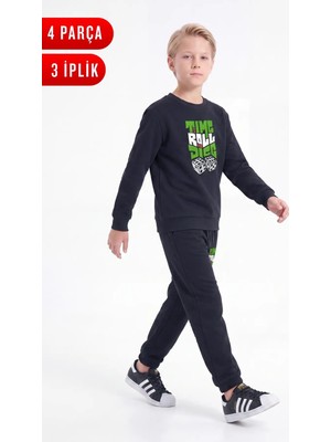 Fyk Kids 3 Iplik Baskılı Erkek Çocuk Çift Cepli Bisiklet Yaka Eşofman Takımı