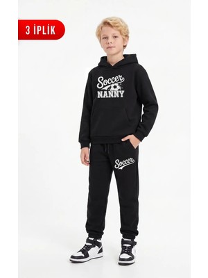 Fyk Kids 3 Iplik Baskılı Kışlık Kanguru Cepli Kapüşonlu Erkek Çocuk Eşofman Takımı