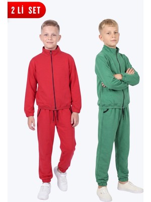 Fyk Kids Erkek Çocuk 2'li Dik Yaka Fermuarlı Beli Bağcıklı Lastik Paça Eşofman Takımı