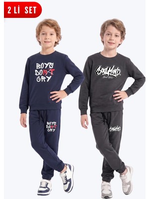 Fyk Kids 2'li Erkek Çocuk Baskılı Bisiklet Yaka Çift Cepli Eşofman Takımı