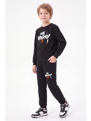 Fyk Kids Erkek Çocuk Baskılı Bisiklet Yaka Çift Cepli Eşofman Takımı