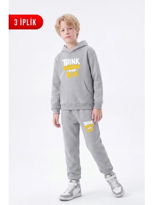 Fyk Kids 3 Iplik Baskılı Kışlık Kanguru Cepli Kapüşonlu Erkek Çocuk Eşofman Takımı