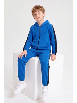 Fyk Kids Erkek Çocuk Şerit Detaylı Fermuarlı Kapüşonlu Çift Cepli Eşofman Takımı