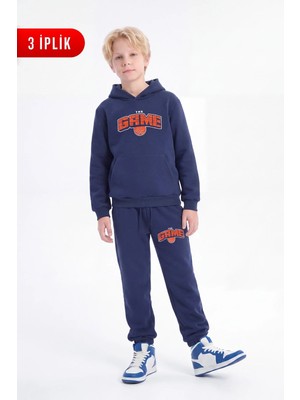 Fyk Kids 3 Iplik Baskılı Kışlık Kanguru Cepli Kapüşonlu Erkek Çocuk Eşofman Takımı