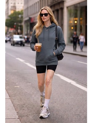 EYDAMOON Kadın Kışlık 3ip Içi Polarlı Kapüşonlu Kanguru Cepli Oversize Sweatshirt