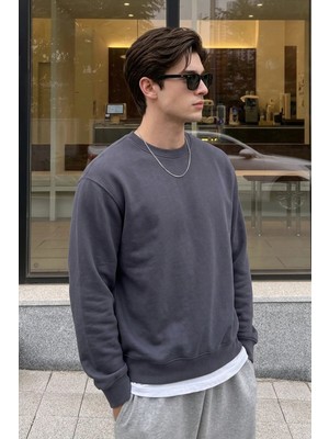 EYDAMOON Erkek Kışlık 3ip Içi Polarlı Bisiklet Yaka Rahat Kalıp Sweatshirt