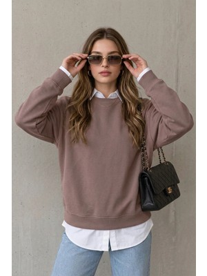 EYDAMOON Kadın Kışlık 3ip Içi Polarlı Bisiklet Yaka Yumuşak Dokulu Rahat Kesim Sweatshirt
