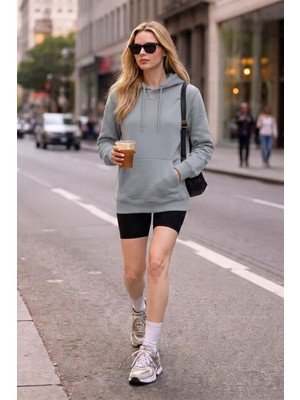 EYDAMOON Kadın Kışlık 3ip Içi Polarlı Kapüşonlu Kanguru Cepli Oversize Sweatshirt