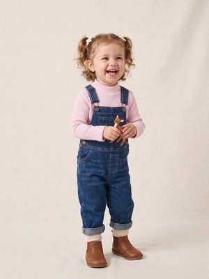 Deniva Kids Bebe Mavisi Fitilli Yarım Balıkçı Yaka Uzun Kollu Pamuklu Kaşkorse Badi / Body