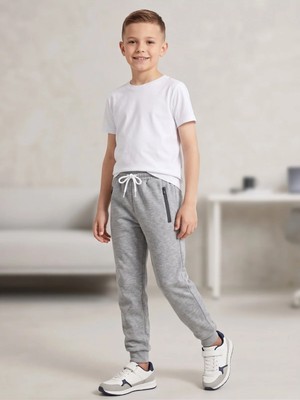 Deniva Kids Erkek Çocuk Gri Cepli Ribanalı Okul ve Günlük Eşofman Altı