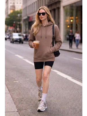 EYDAMOON Kadın Kışlık 3ip Içi Polarlı Kapüşonlu Kanguru Cepli Oversize Sweatshirt