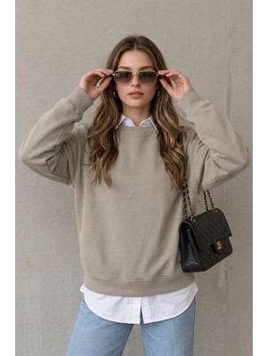 EYDAMOON Kadın Kışlık 3ip Içi Polarlı Bisiklet Yaka Yumuşak Dokulu Rahat Kesim Sweatshirt