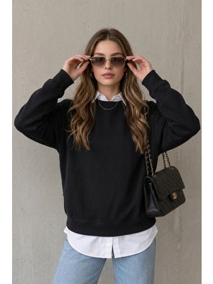 EYDAMOON Kadın Kışlık 3ip Içi Polarlı Bisiklet Yaka Yumuşak Dokulu Rahat Kesim Sweatshirt