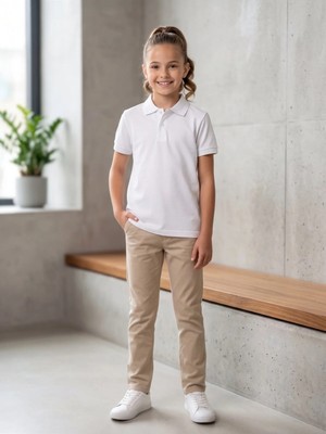 Deniva Kids Unisex Çocuk Beyaz %100 Pamuklu Polo Yaka Kısa Kollu Okul ve Günlük Tişört