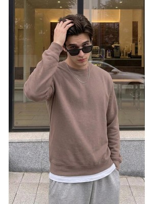 EYDAMOON Erkek Kışlık 3ip Içi Polarlı Bisiklet Yaka Rahat Kalıp Sweatshirt