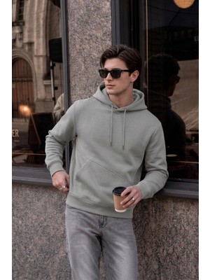 EYDAMOON Erkek Kışlık 3ip Içi Polarlı Kapüşonlu Kesik Cepli Oversize Sweatshirt