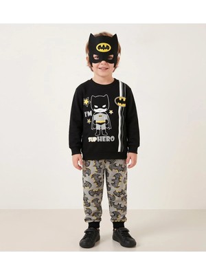 Deniva Kids Erkek Çocuk Batman Temalı Maskeli 3'lü Pijama Takımı