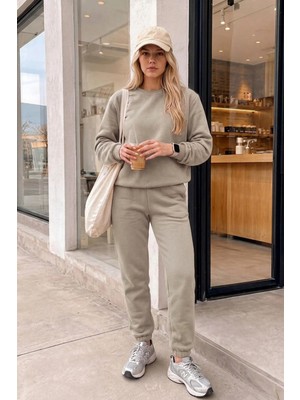 EYDAMOON 3 Iplık Kışlık Sıfır Yaka Eşofman Takımı Sweatshirt Jogger - Rahat Kesim Şardonlu