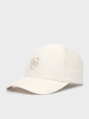 Boss Erkek Monogram Logo Işlemeli Pamuklu Ekru Şapka 50566252-118