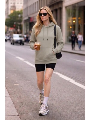 EYDAMOON Kadın Kışlık 3ip Içi Polarlı Kapüşonlu Kanguru Cepli Oversize Sweatshirt