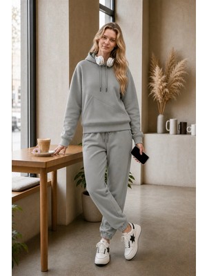 EYDAMOON 3 Iplık Kışlık Kesik Cepli Eşofman Takımı Sweatshirt Jogger - Rahat Kesim Şardonlu Kapüşonlu