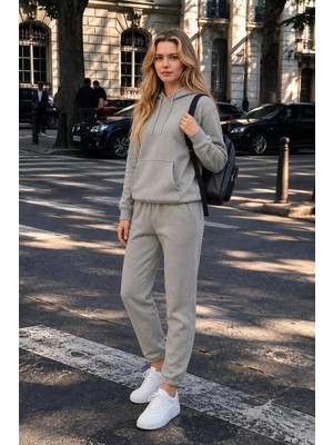 EYDAMOON 3 Iplık Kışlık Knaguru Cepli Eşofman Takımı Sweatshirt Jogger - Rahat Kesim Şardonlu Kapüşonlu